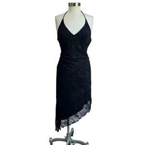 Y2K La Chateau Asymmetrical Hem Black Halter Whimsigoth Lace Dress Size Small